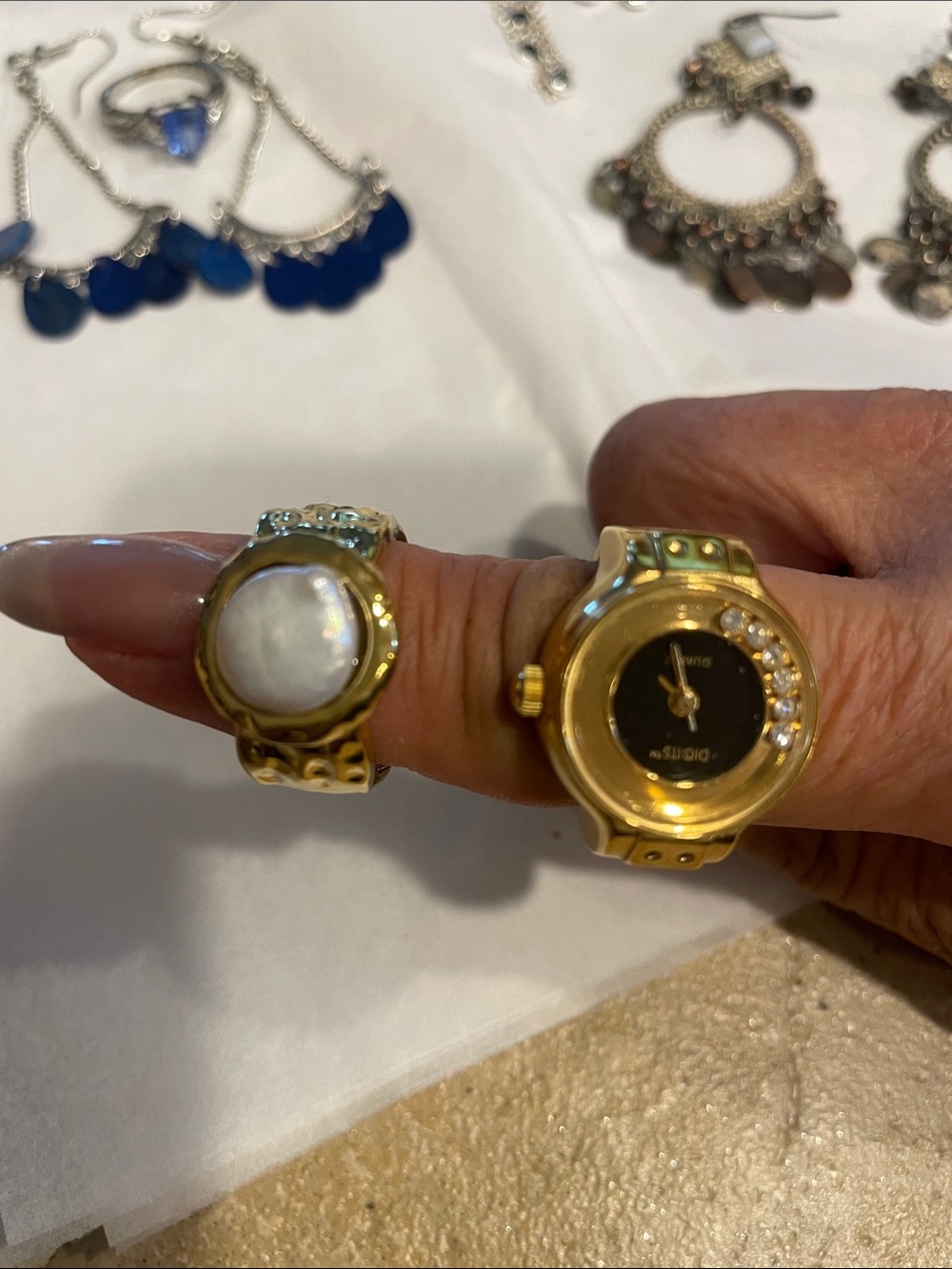 Gold-Tone Black Dial Ring Watch - Gold
+ gold tone pearl rings